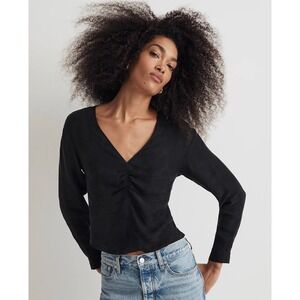 NWT Madewell Brushed Ruched-Front Top In Black Size 10